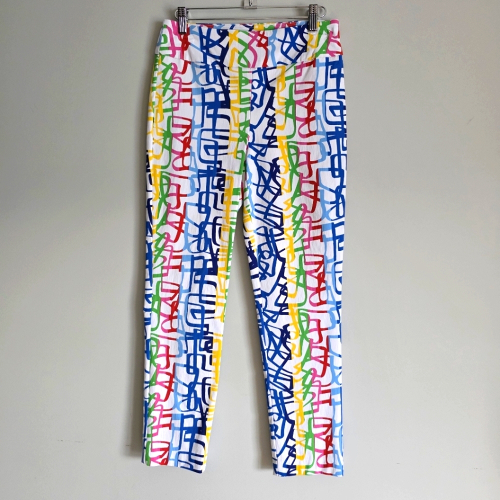 Joseph Ribkoff Cropped Ankle Pants multi color festive summer Sz 8 - Picture 1 of 10